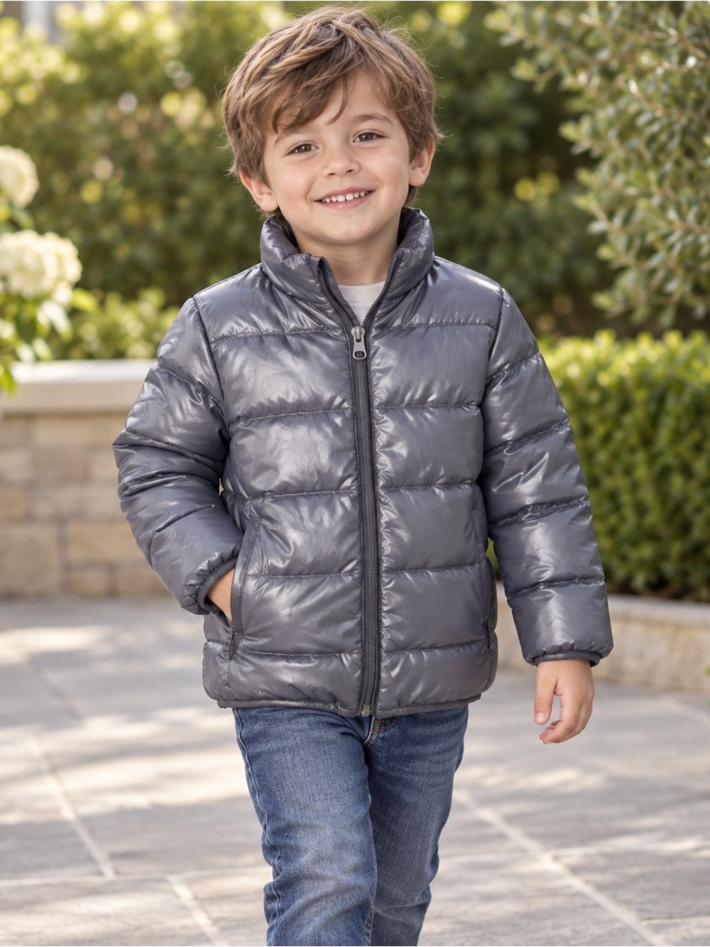 Souris Mini Grey Down Puffer Jacket 90% Down Girls Boys Size 3-4T